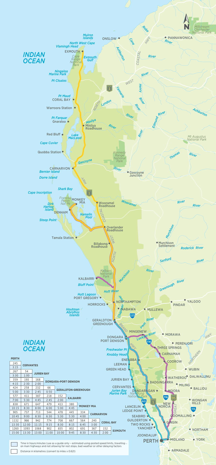 Coral Coast WA self-drive map