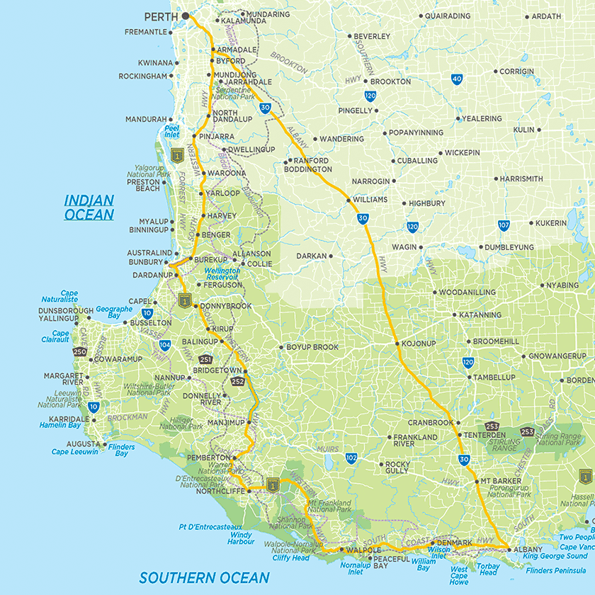 South west WA self-drive map