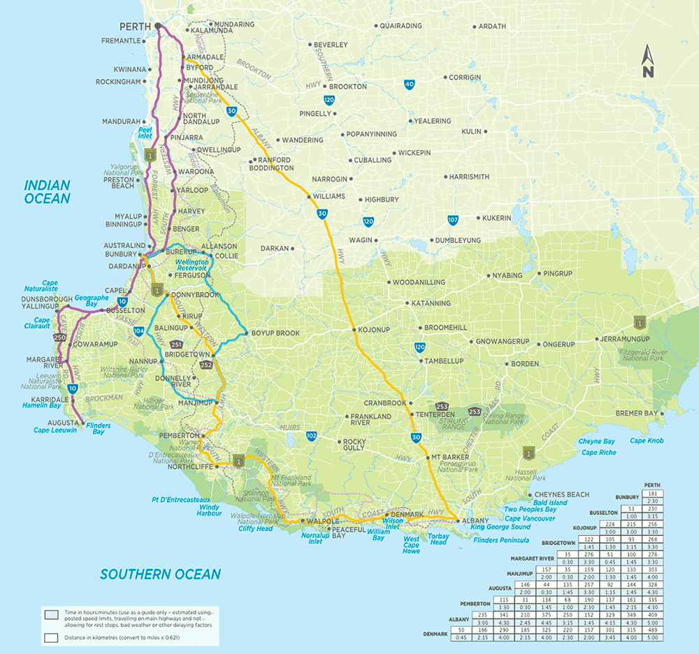 South West WA self-drive map