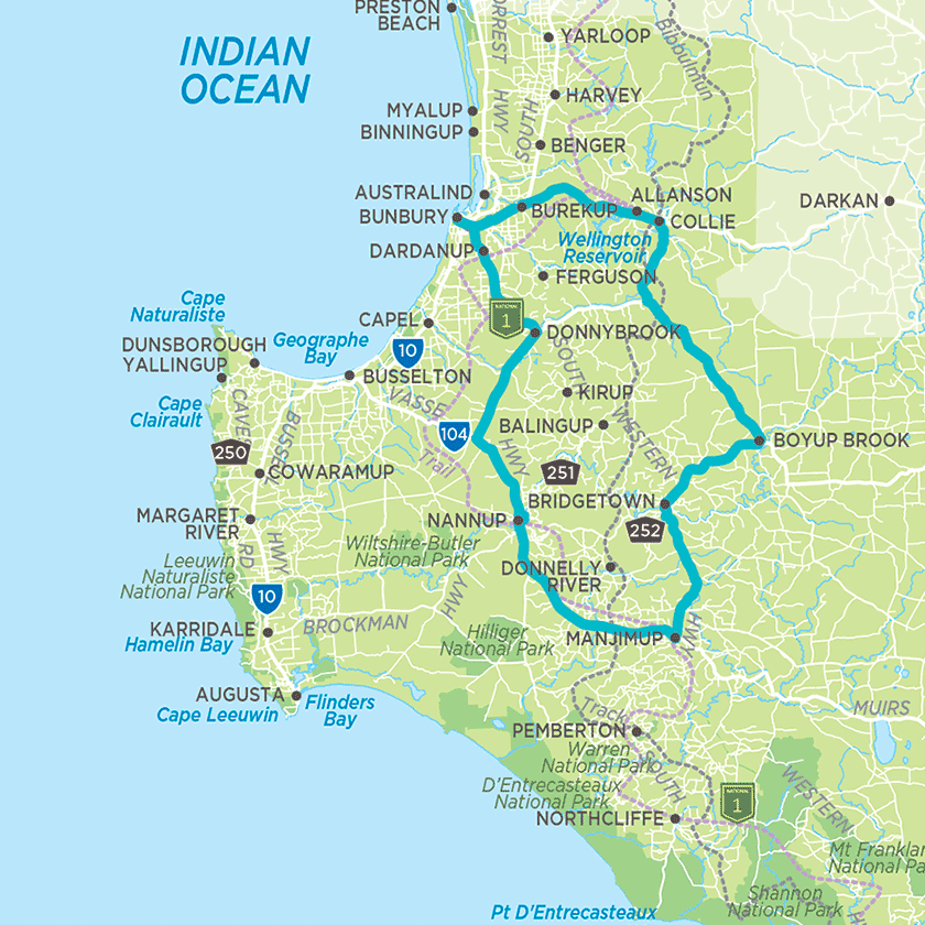 South west WA self-drive map