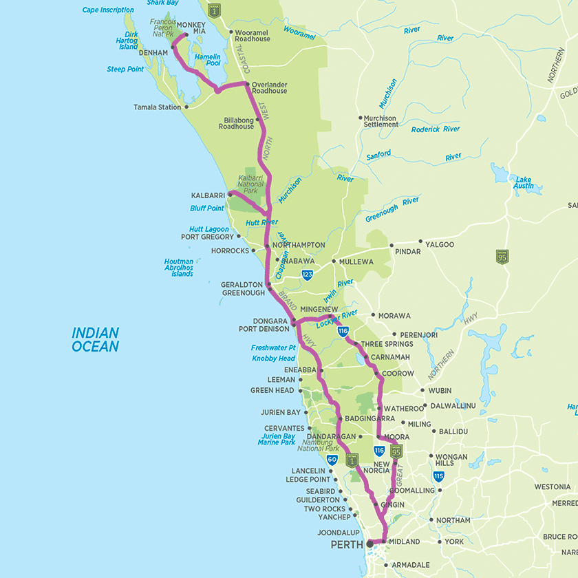 Coral coast WA self-drive map