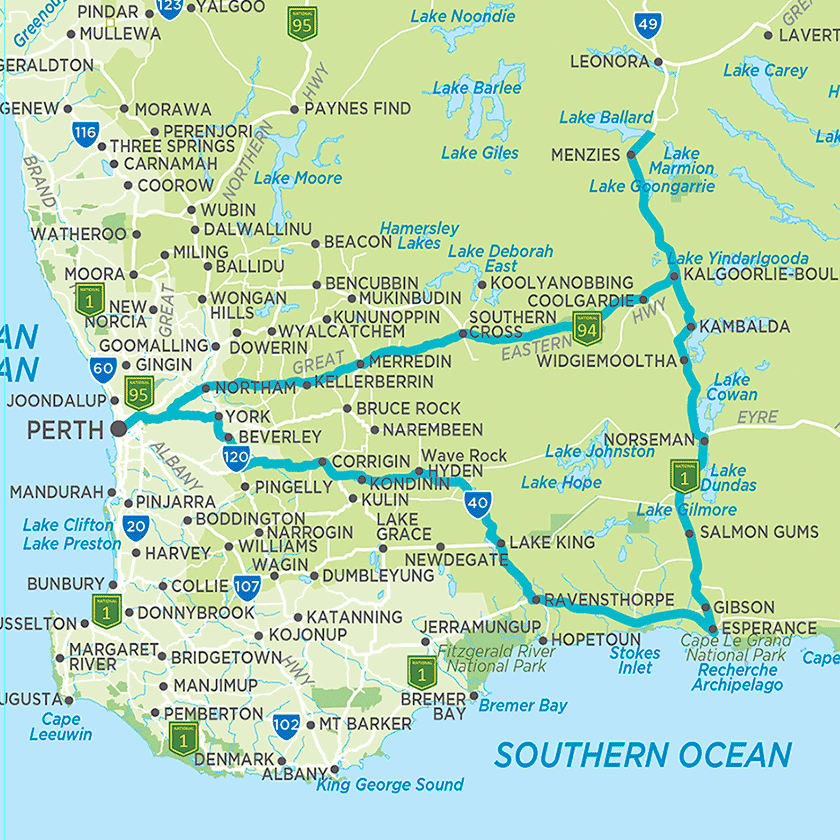 Golden outback WA self-drive map