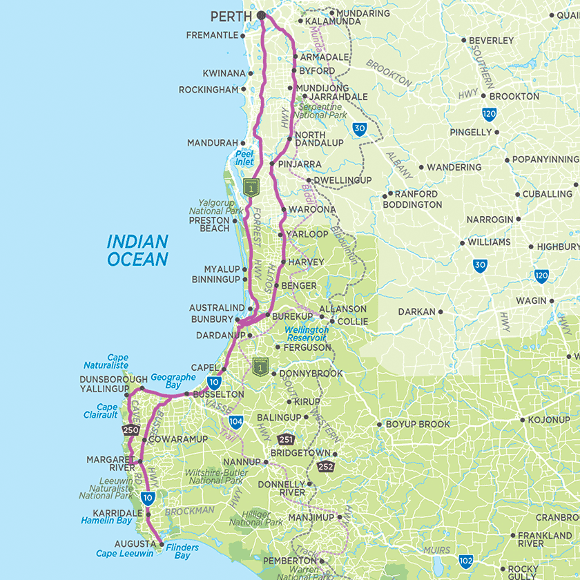 South west WA self-drive map