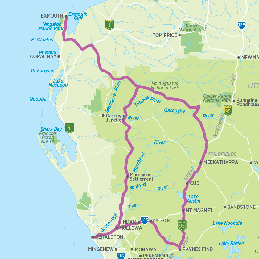 Golden outback WA self-drive map