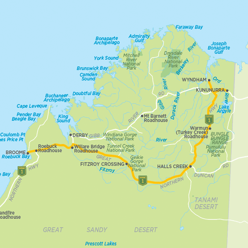 North west WA self-drive map