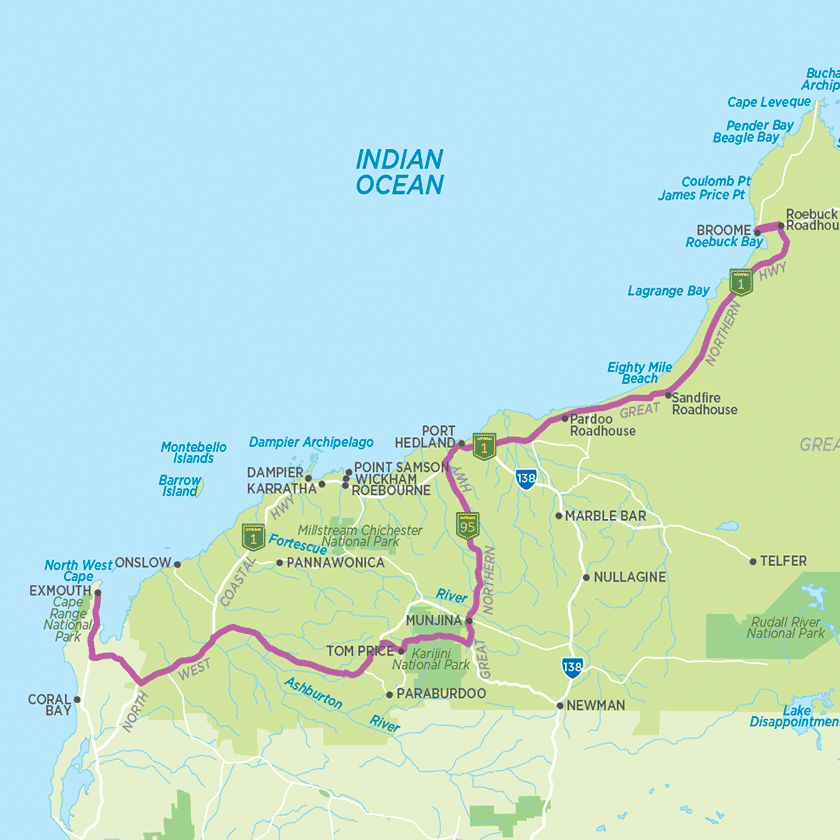 North west WA self-drive map
