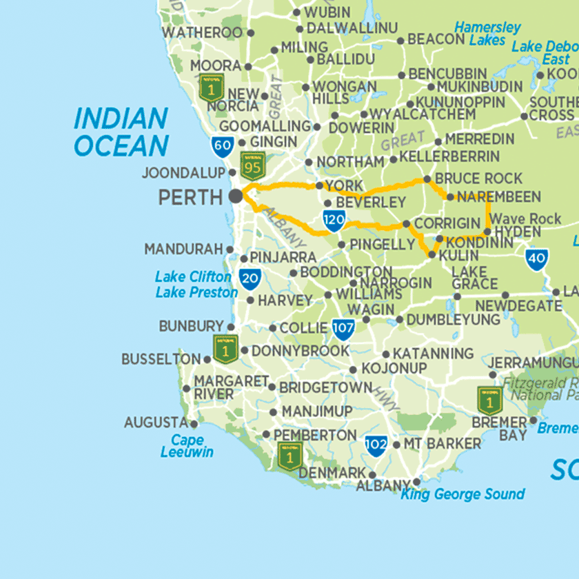 Golden outback WA self-drive map